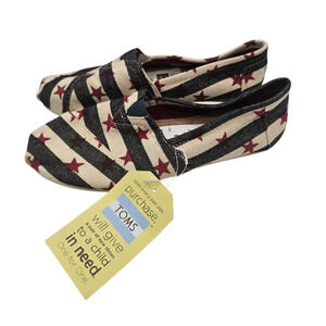 TOMS Women's Sz 7.5 Classic Americana Canvas Flag Flats Patriotic NEW